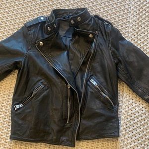 ICONIC All Saints slim fit leather jacket.